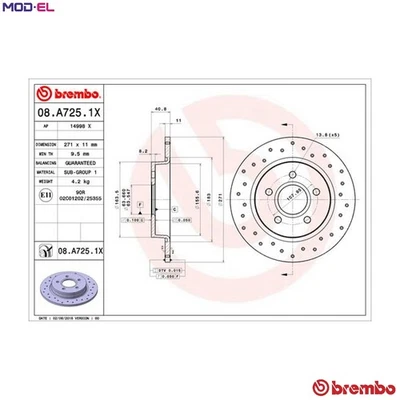 2x BRAKE DISC 08.A725.1X FOR FORD AUSTRALIA PNDA 1.6L TXDB 2.0L R9DA/MGDA 2.0L - Image 1 of 4