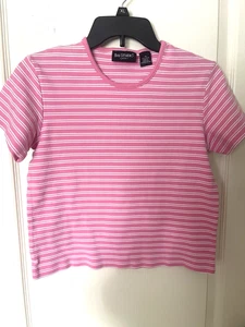 Bay Studio Ladies Pull-Over Shirt Size Petite Small Pink with White Stripes - Picture 1 of 4