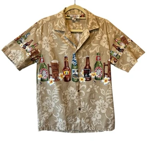 Pacific Legend Vintage Hawaiian Beer shirt Medium Button up Floral Tropical Mens - Picture 1 of 7