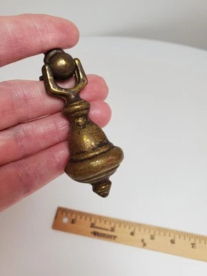 Vintage Brass Teardrop Hanging Drawer Pull - Image 1 of 4