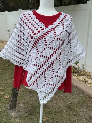 Nuevo Poncho Blanco Ligero Hecho a Mano Crochet Clima Cálido Verano Abrigo Suéter Foto 1 de 4