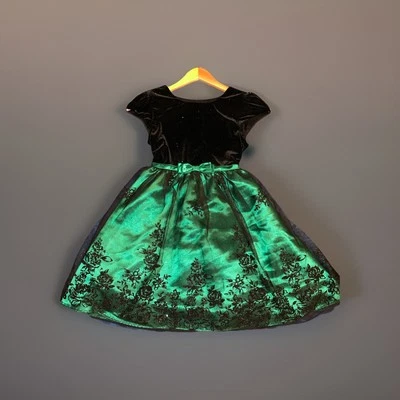 Jona Michelle Dress Girls Sz 12 Black Green Sheer Layered Christmas Dress - Image 1 of 4