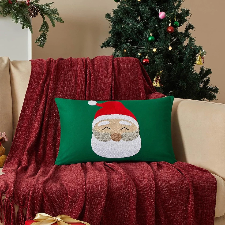 Embroidered Santa Claus Lumbar Throw Pillow Covers 12X20 Inch for Living Room Co - Image 1 of 4