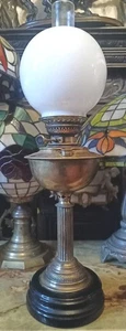 BRASS Veritas Central Draught Victorian Lamp, 1880s With White Glass Shade - Picture 1 of 8