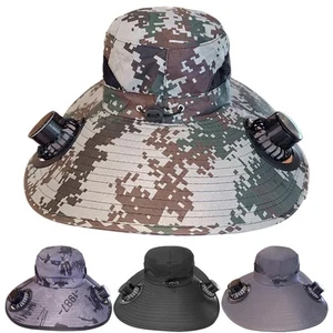 Solar Fan Hat Wide Brim Fishing Hat UV Resistant Wearable Solar Powered Fishing - Picture 1 of 16