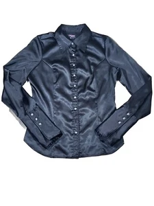 XOXO Black Button Down Shirt Size Large Diamond Look Buttons Vintage 90s Y2K - Picture 1 of 10