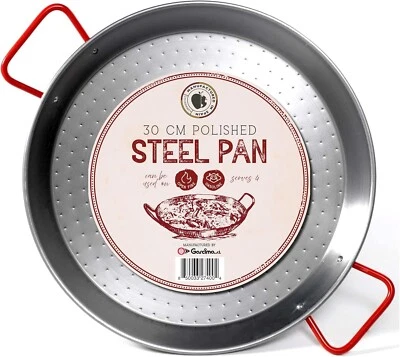 GOURMANITY COOK Made By Garcima For Gourmanity, 12inch Polished Carbon Steel Paella Pan, 30cm