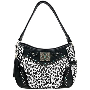 Black White Leopard Print Western Hobo Purse Handbag Tassel by Zelris - Picture 1 of 3