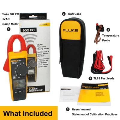 Fluke 902 FC True-RMS HVAC Clamp Meter AC Amp AC/DC Volt Contact Temperature - Image 1 of 4
