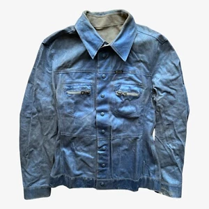 Vintage 90er Damen Diesel Blau Leder Wende Trucker Jacke, 80s Workwear - Bild 1 von 21