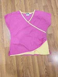 Women's Crest Scrub Top M pink/yellow Color Nurse Vet Medical - Picture 1 of 5