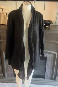 FLAX Black Linen Asymmetrical Ruffle Jacket S A1 Cardigan Shirt - Picture 1 of 9