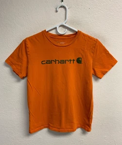 Carhartt Boys T-Shirt MEDIUM 10-12 Orange Short Sleeve Logo Pulllover *STAINS - Picture 1 of 11