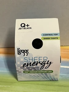 NEW Leggs Sheer Energy 360 Medium Support Leg pantyhose size Q+ Jet Black - Picture 1 of 3