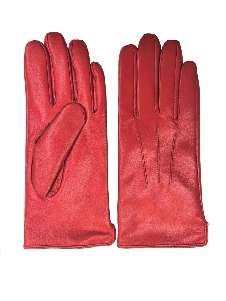 Womens Genuine Nappa Sheepskin Leather Lined Gloves  - Red - Image 1 of 1