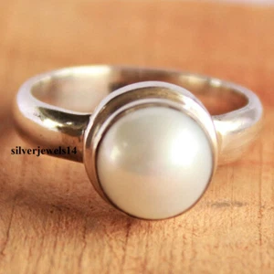 Anillo banda de plata esterlina 925 maciza con piedras preciosas de perlas joyería hecha a mano kd8779 - Imagen 1 de 6