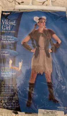 Disfraz de niña vikinga de lujo 6 piezas adulto hasta 16 tocado alado puños de piel nuevo en paquete Foto 1 de 2