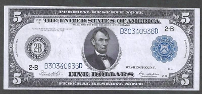 1914 $5 FEDERAL RESERVE NOTE ~ NEW YORK DISTRICT ~ CHOICE CRISP UNCIRCULATED - Image 1 of 4