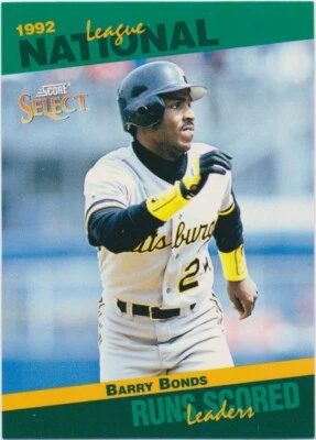1992 Score National League Leaders Insert #40 Barry Bonds Pittsburgh Pirates - Image 1 of 2