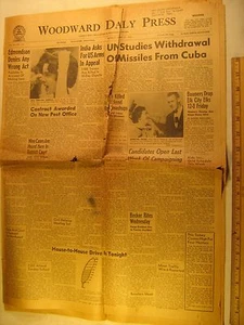 Newspaper WOODWARD DAILY PRESS Oct 29, 1962 Withdrawal of Missiles [Y59Vb6a] - Picture 1 of 3