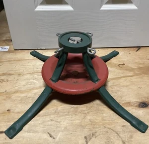 Vintage Metal Steel Artificial Christmas Tree Stand Red & Green 4 Leg - Picture 1 of 2
