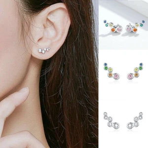 Aretes de plata 925 con circonitas únicas de corte redondo para mujer - Imagen 1 de 10
