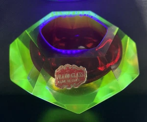 Vintage Mid Century Murano LABELLED Faceted Sommerso Uranium Glass 5" Block Bowl - Picture 1 of 24