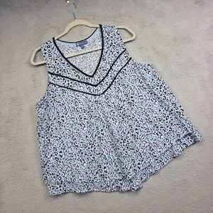 Democracy Top Womens M Blue Leopard Animal Print Boho Tank Flowy Boxy Festival - Picture 1 of 9