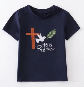 HD Boy 's Navy Blue Easter Tee Shirt "HE IS RISEN" Size 6 NEW - Picture 1 of 3