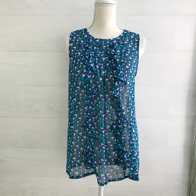 NWT Duro Olowu for JCP - Black & green ruffle pleated front sheer top, M - Image 1 of 4