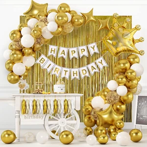 Gold Birthday Party Decorations Set Gold Birthday Banner Background Confetti Bal - Picture 1 of 12
