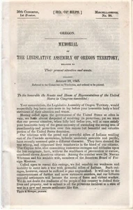George Oregon Territory / / MEMORIAL OF THE LEGISLATIVE ASSEMBLY OF OREGON 1st - Picture 1 of 1