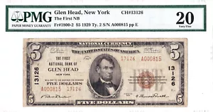 $5 1929 T2 National GLEN HEAD New York NY 🇺🇸 Rarely Seen 🇺🇸 PMG 20 Very Fine - Picture 1 of 2