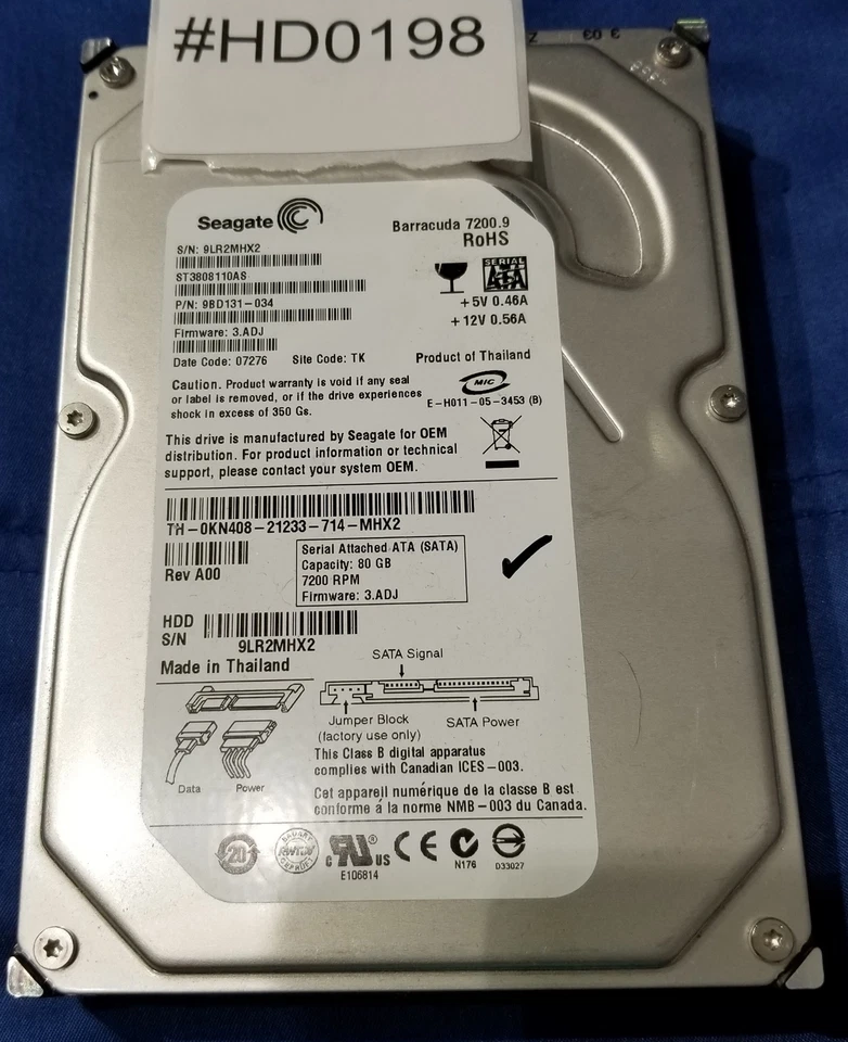 HD0198 - Seagate Barracuda ST3808110AS 80GB 7200RPM 3.5" Hard Disk Drive - Image 1 of 1