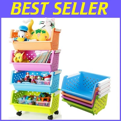 Organizador funcional para niños de 4 canastas con ruedas fáciles de mover - Diseño que ahorra espacio Foto 1 de 4