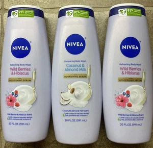 PACK 3 NIVEA Wild Berries & Hibiscus Body Wash, Coco Almendras Leche 20oz - Imagen 1 de 7