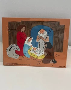 Vtg Judy Instructo 1989 Wood Board Child’s Puzzle Christmas Nativity Baby Jesus - Picture 1 of 10