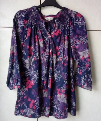 Mantaray Floral Patterned Tunic Top, Shirring Elastic on Neckline - Size 16 - Image 1 of 4