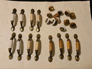 Vintage 5" Porzellan Holz Messing Schublade Ziehen Griffe und Knöpfe Menge 24 Art Deco - Bild 1 von 13