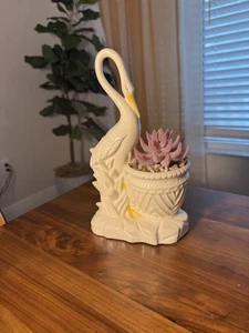 GC Fragrance Ceramic Crane Swan Bird Planter with Faux Pink Succulent - Picture 1 of 3