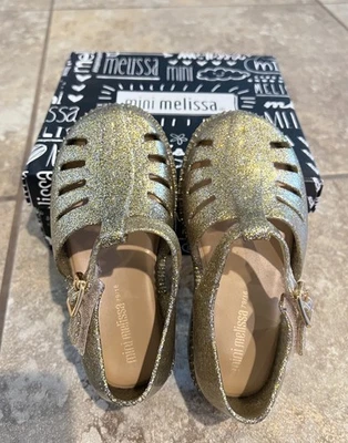 Mini Melissa Aranha Mary Jane Shoes Toddler Girl 9 Gold Jelly Sandals Fisherman - Image 1 of 4