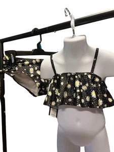 Girls Sz M 8 Ruffled Black Floral Bikini 2 Pc Swimsuit ART CLASS - Picture 1 of 4