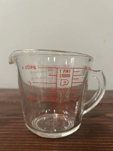 Pyrex Glas Messbecher 516 rote Buchstaben 2 Tassen D Griff USA Vintage Retro - Bild 1 von 4