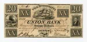 1839 20 $ The Mississippi Union Bank - Jackson, Mississippi Note - Bild 1 von 2