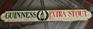 Rara vecchia insegna Guinness Extra Stout birra legno dipinto bar pub 39 3/8" x 4 7/8" - Foto 1 di 10