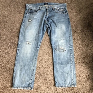 Polo Ralph Lauren The Hampton Relaxed Straight Jeans 36x30 Distressed Patchwork  - Picture 1 of 15