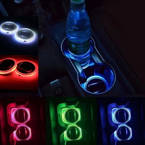 2pcs LED Solar Cup Pad Car Lights Cover Interior Lamp Decoration Accessories - Picture 1 of 17