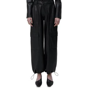 SIMKHAI Womens Sofia Black Vegan Leather Drawstring Cargo Pants 0 BHFO 9550 - Picture 1 of 2