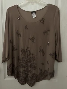 VTG EUC Anna Sequin Embroidered Top Size 3XL Floral 3/4 Sleeve Made In USA - Picture 1 of 10