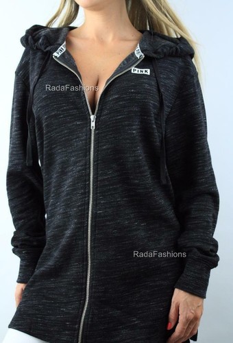 UNDERCOVER Felpa con cappuccio Victoria's Secret ROSA spacco laterale zip intera logo tunica marna nuova con etichette